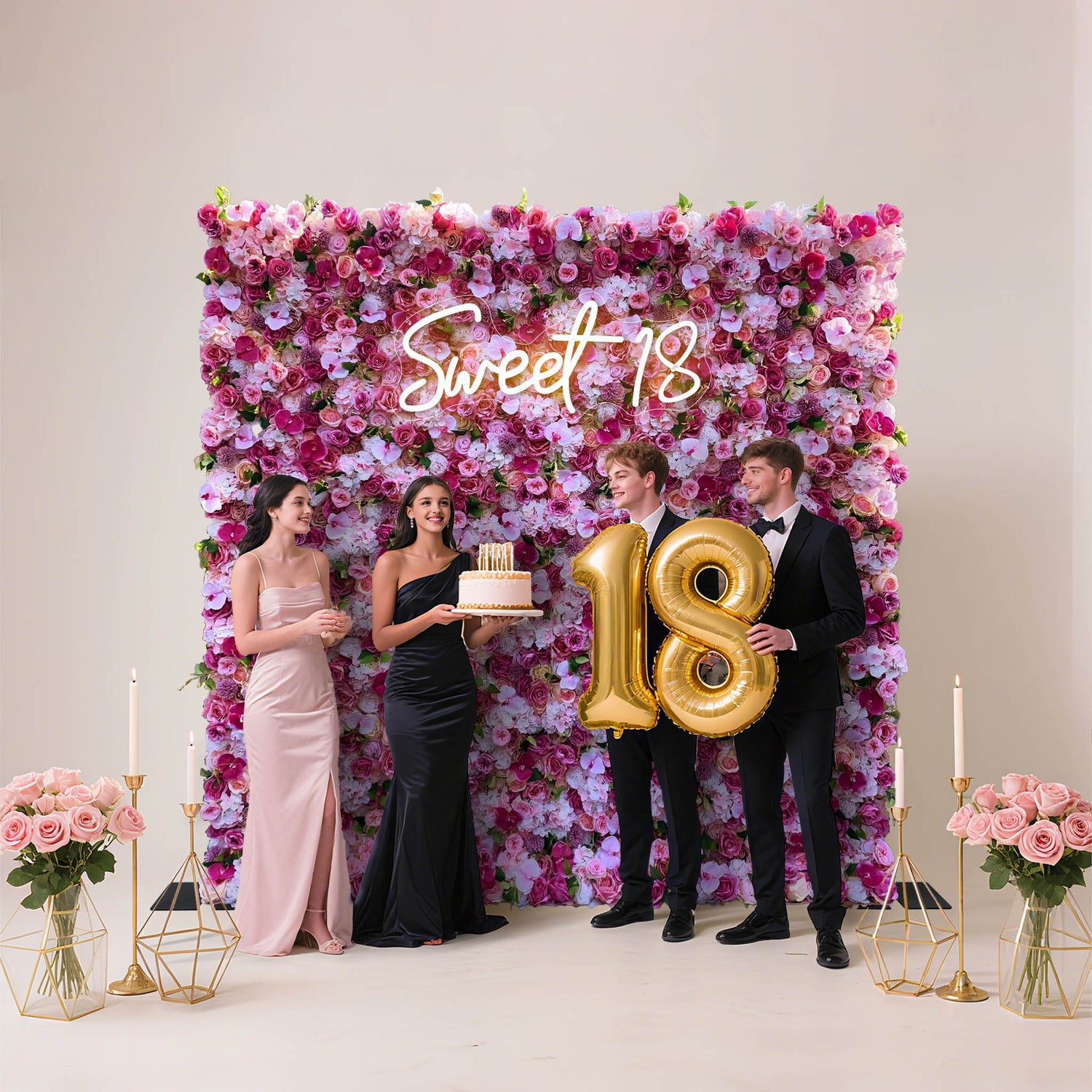Ali Flowers 3D Colorful Pink Rose Wedding Flower Wall for Event Decoration ALFWL006 - Ali Flowers