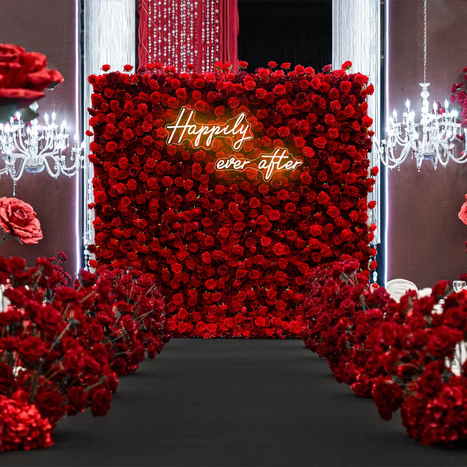 Aliflowers 5D Scarlet Red Rose Cloth Rolling Up Flower Wall ALFWL027 - Ali Flowers