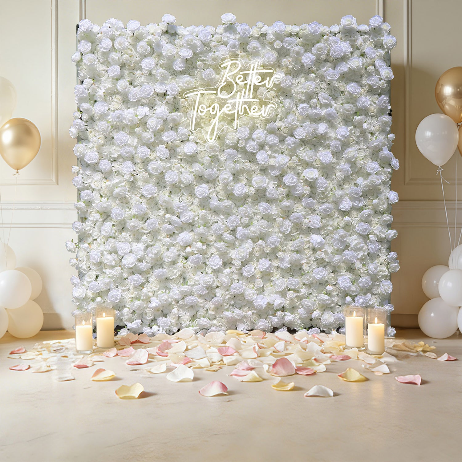 Aliflowers 5D White Rose & Hydrangea Rolling Curtain Flower Wall Backdrop ALFWL130 - Ali Flowers