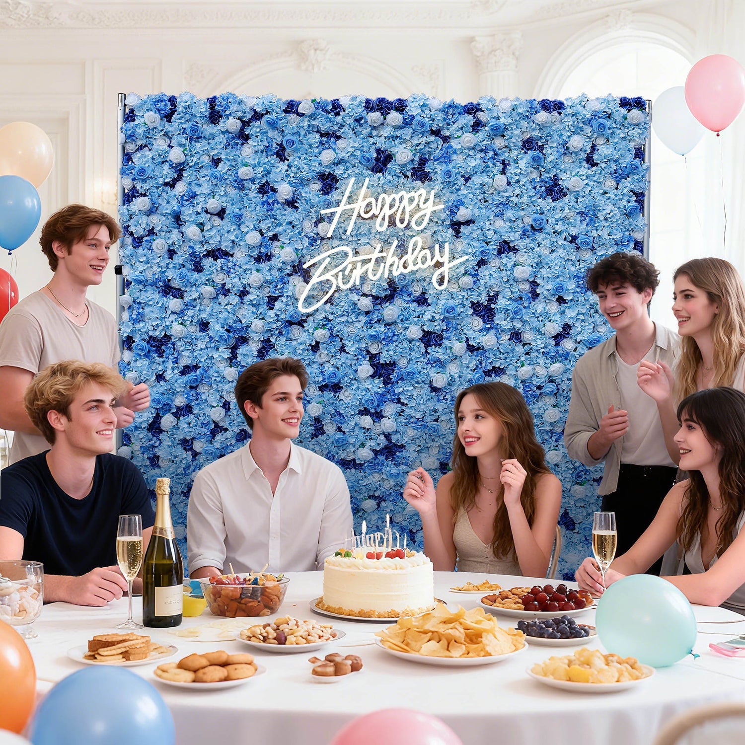 Aliflowers 3D Light Blue Silk Flower Wall Wedding Backdrop Hanging Decor ALFWL070 - Ali Flowers