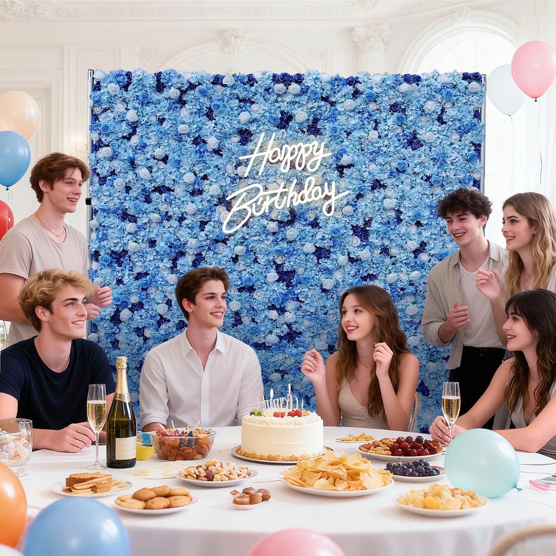 Aliflowers 3D Light Blue Silk Flower Wall Wedding Backdrop Hanging Decor ALFWL070 - Ali Flowers