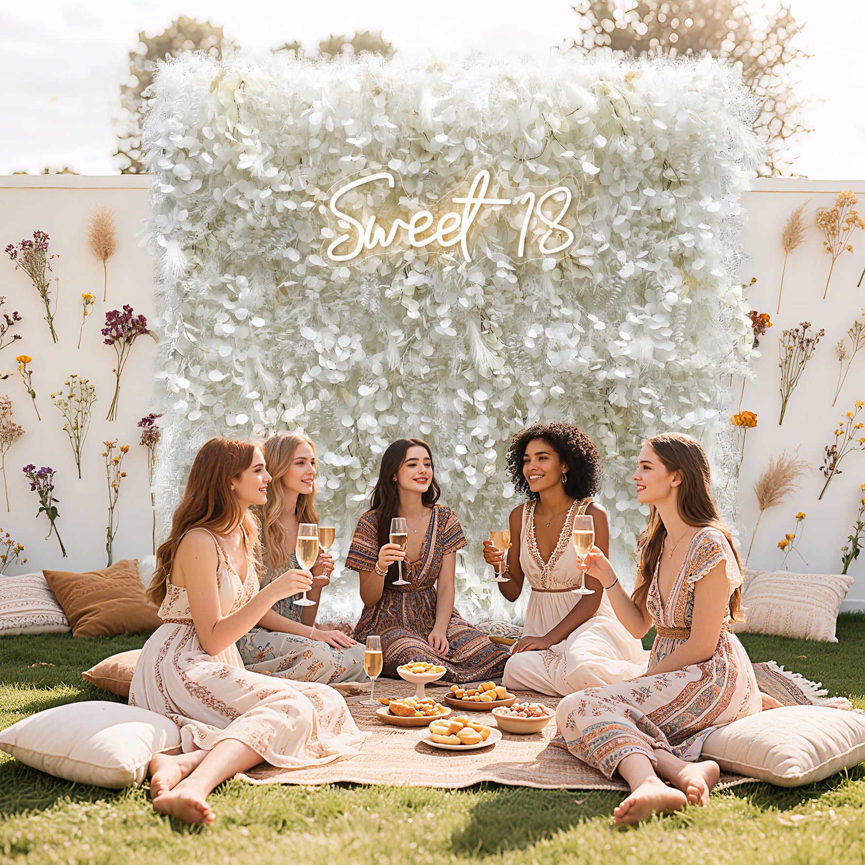 Ali Flowers 3d Misty White Flower Wall Decorative Faux Flower Background for Wedding Party Decration ALFWL003 - Ali Flowers