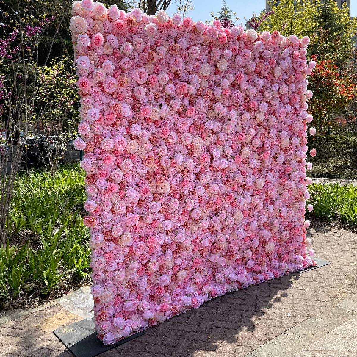 Ali Flowers 3D Artificial Silk Roll Up Cloth Flower Row Wall Pink Rose Wedding Backdrop ALFWL007 - Ali Flowers