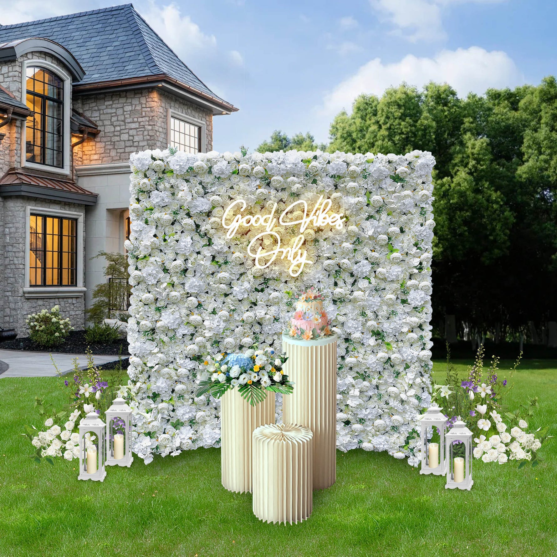 Aliflowers 5D Cream Peony Synthetic Flower Wall Outdoor Events ALFWL052 - Ali Flowers