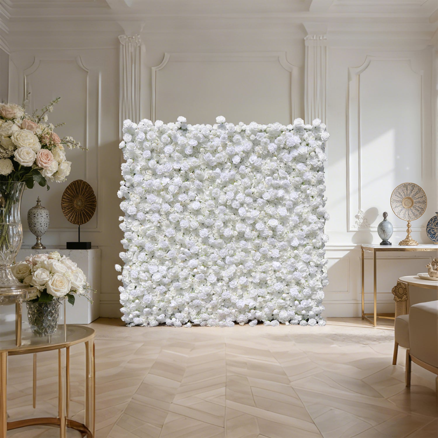 Aliflowers 5D White Rose & Hydrangea Rolling Curtain Flower Wall Backdrop ALFWL130