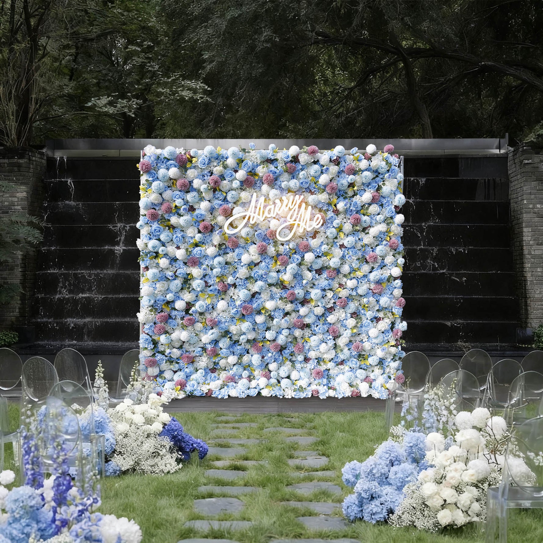 Aliflowers 5D Blue Rose with Dahlia Flower Walls ALFWL040 - Ali Flowers