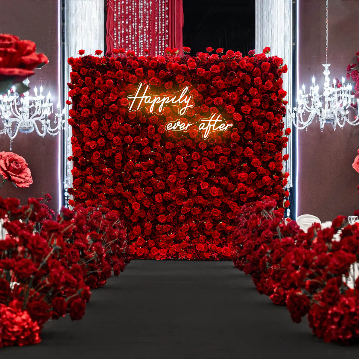 Aliflowers 5D Scarlet Red Rose Cloth Rolling Up Flower Wall ALFWL027 - Ali Flowers