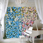 Aliflowers 5D Blue And Pink Rose And Hydrangea Floral Wall Backdrop, Suitable for Wedding Decoration ALFWL199