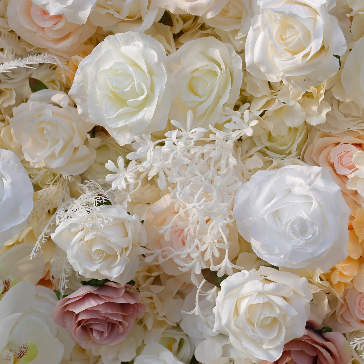 Aliflowers 5D Champagne White Rose with White leaves for wedding backdrop ALFWL029 - Ali Flowers