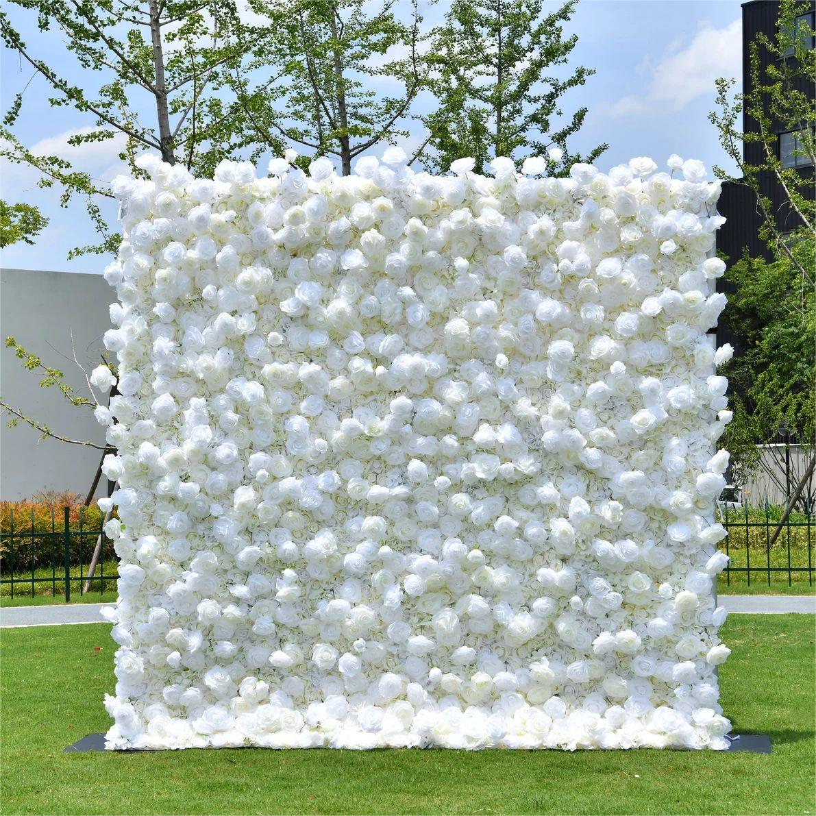 Ali Flowers 5D Pure White Cloth Back Artificial Flower Wall for Wedding Events ALFWL025 - Ali Flowers