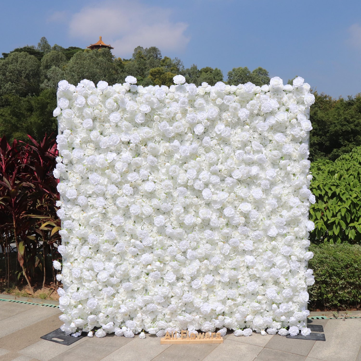 Aliflowers 5D White Rose & Hydrangea Rolling Curtain Flower Wall Backdrop ALFWL130