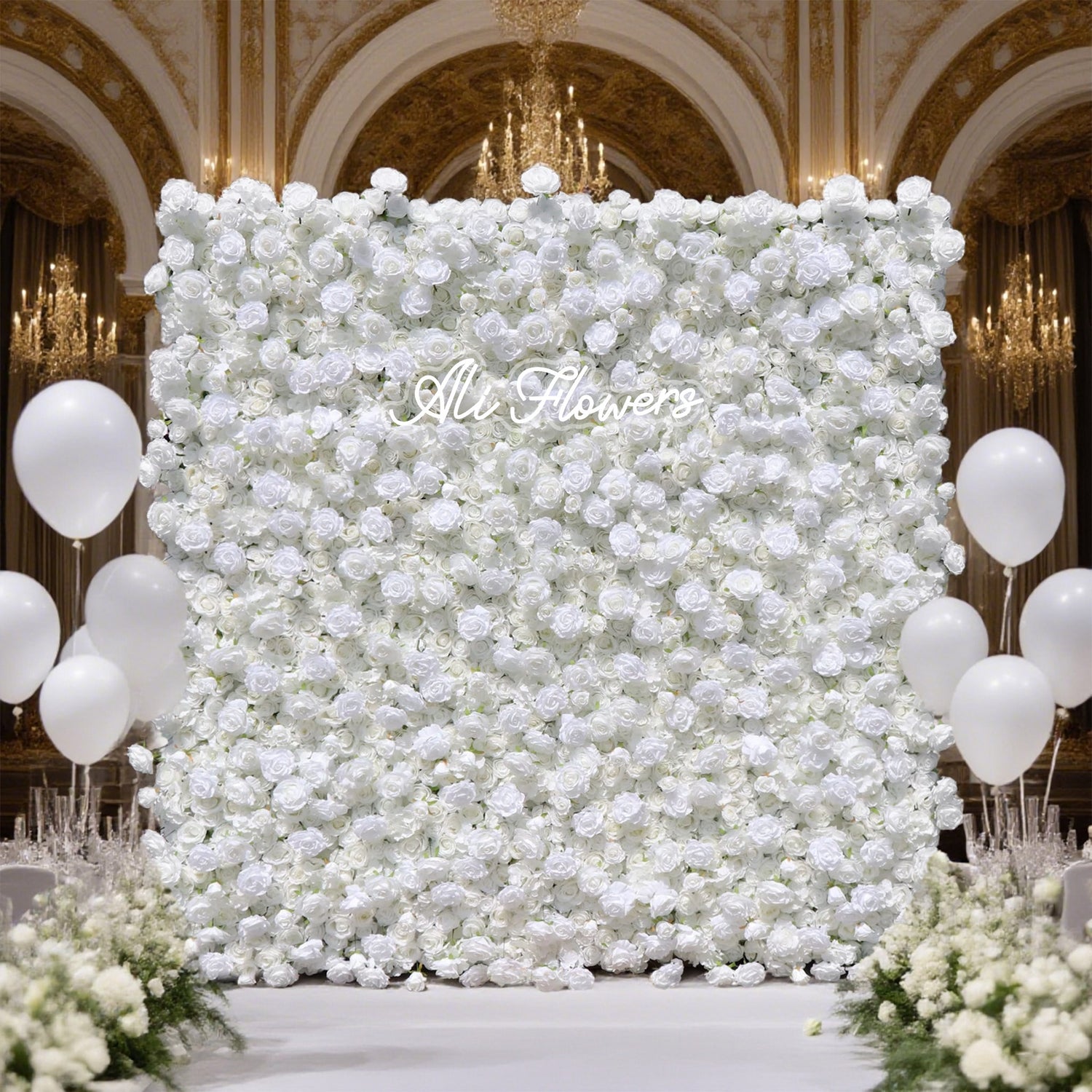 aliflowers-5d-white-rose-hydrangea-rolling-curtain-flower-wall-backdrop