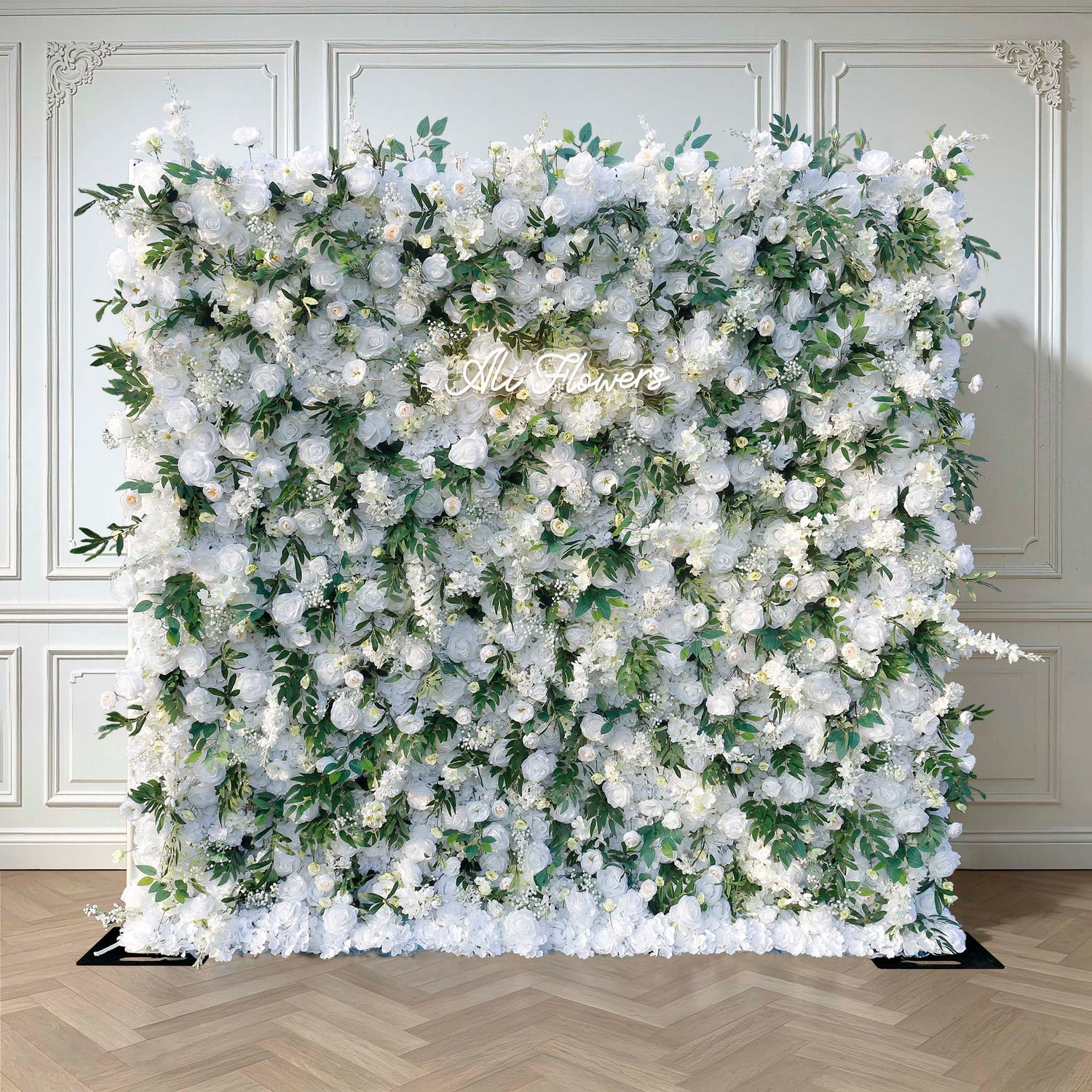 Aliflowers 5D White Rose with Larkspur Flower Wall Backdrop ALFWL039 - Ali Flowers