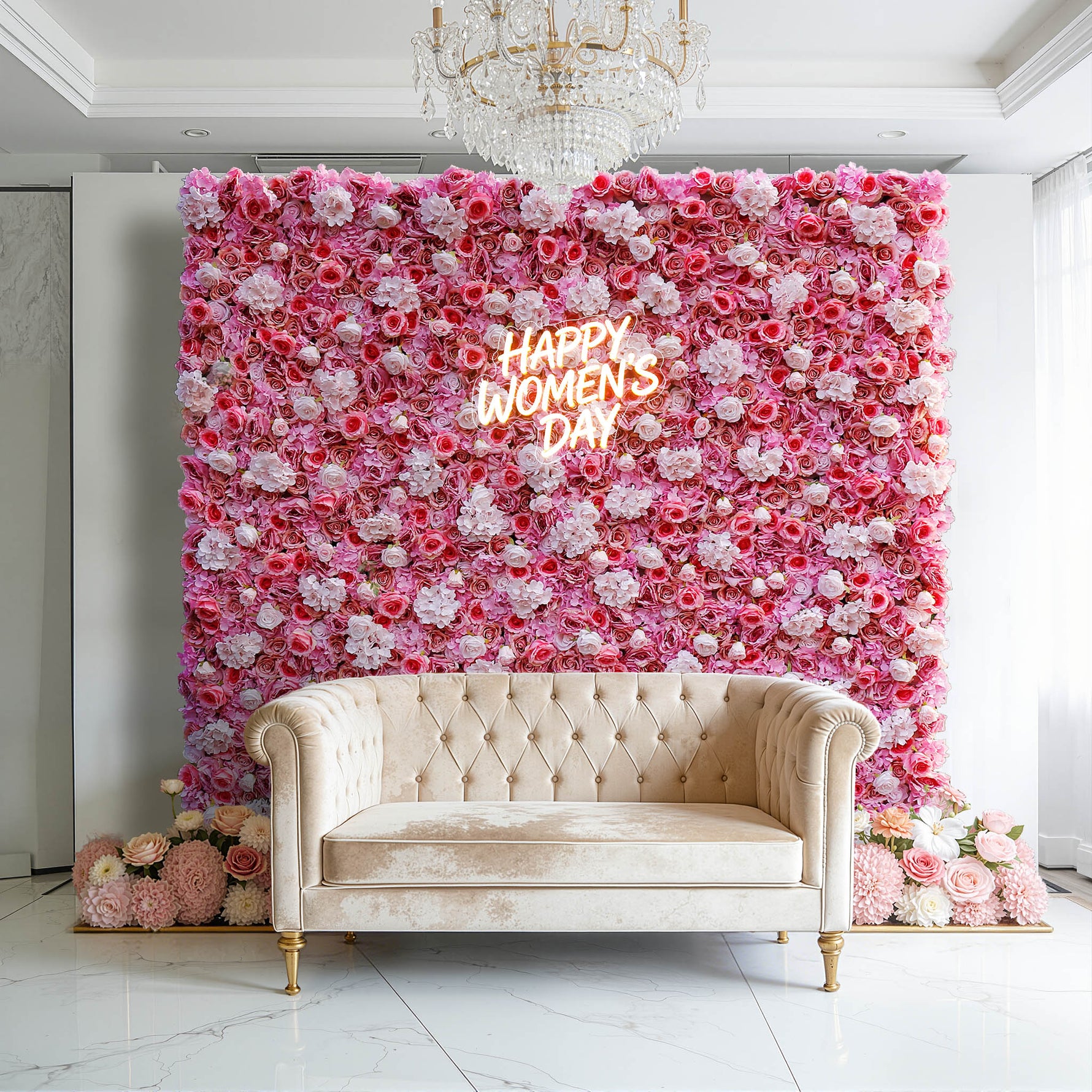 Aliflowers 3D Pink White Peony Hydrangea Flower Wall ALFWL057 - Ali Flowers