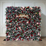Aliflowers Red Rose with Green Plant Wedding Fabric Flower Wall ALFWL062 - Ali Flowers