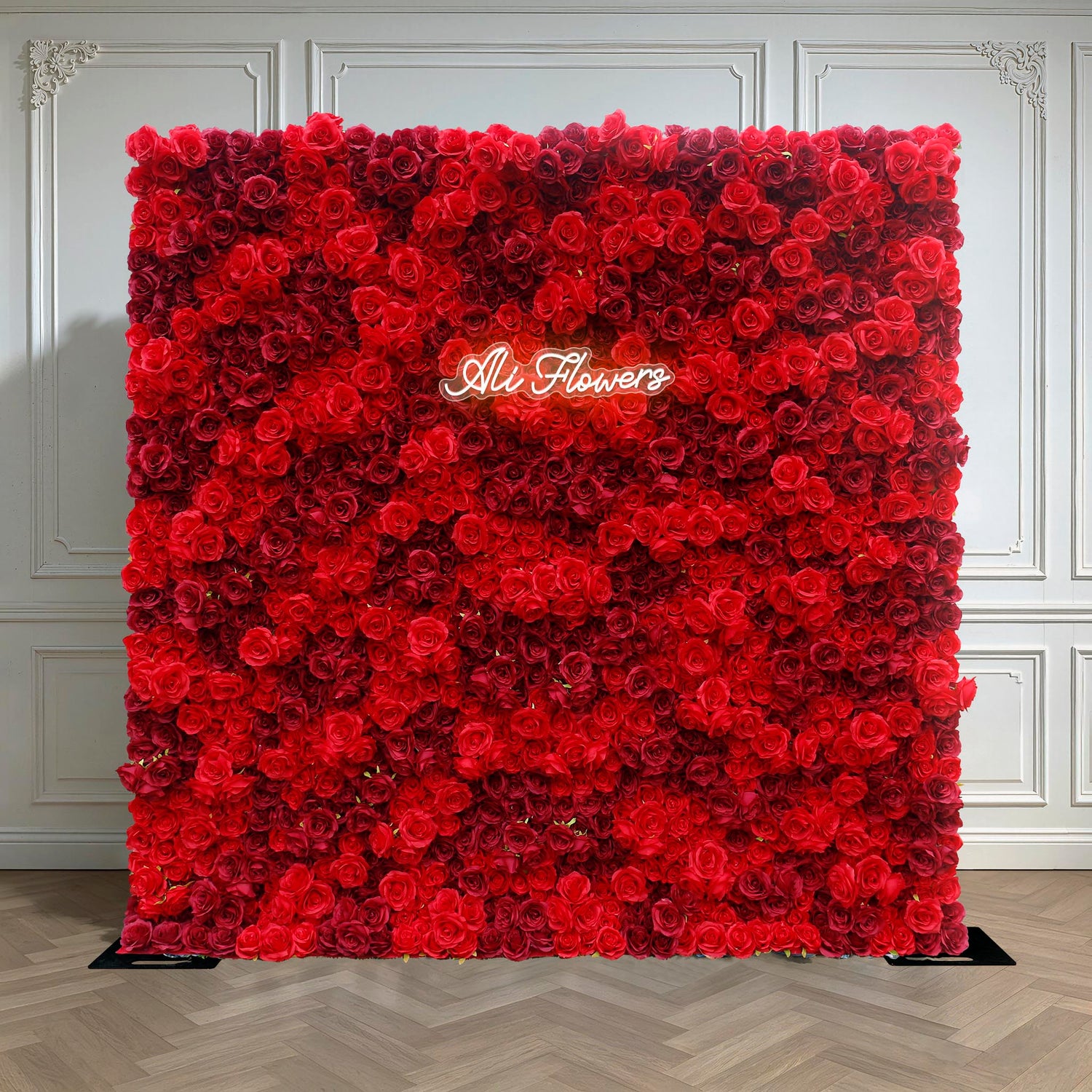 Aliflowers 3D Texture Pure Red Rose Cloth Roll Up Flowers Wall Backdrop ALFWL085