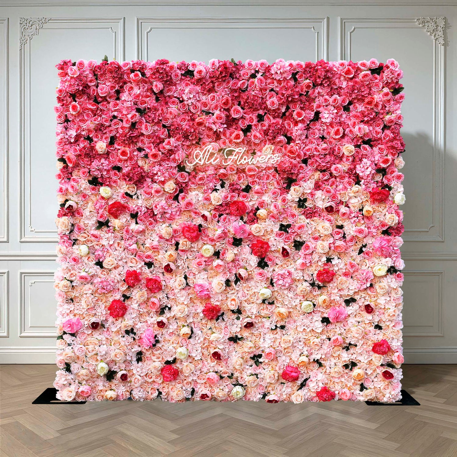Aliflowers 3D Pink Gradient Rose Roller Curtain Flower Wall Wedding Event Background Decoration ALFWL116