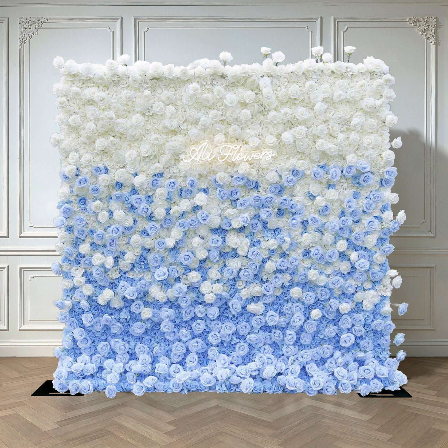 Aliflowers Blue Gradient 5D Flower Curtain Wall Cloth Wedding Backdrop ALFWL120