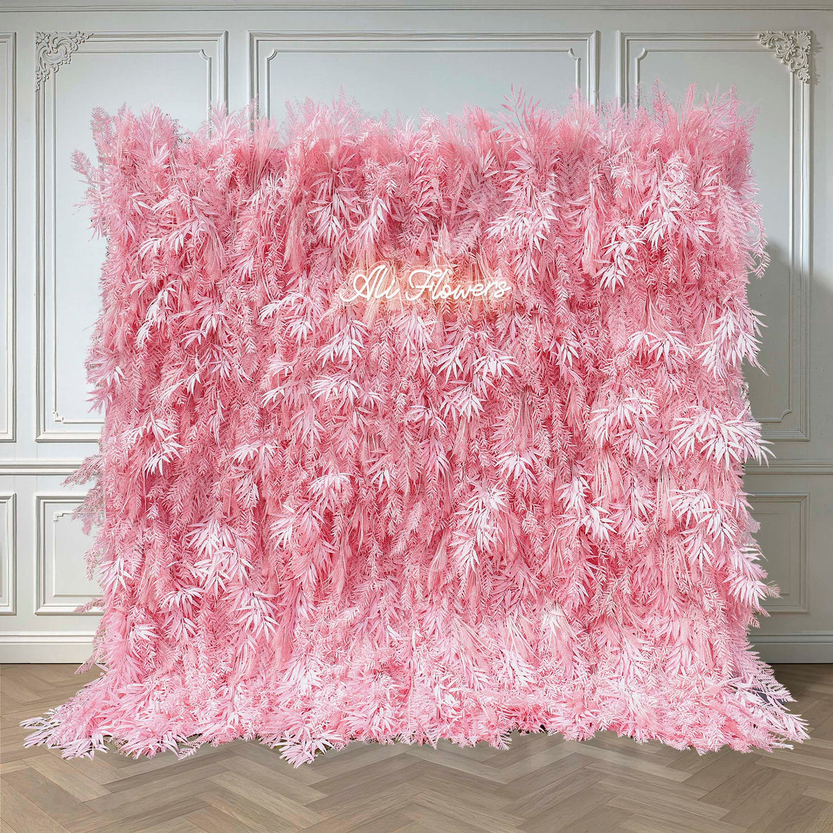 Aliflowers Candy Pink Misty Smog Pampas Flower Wall Artificial Silk Roll Up Cloth Fabric Wedding Backdrop Decoration ALFWL128 - Ali Flowers