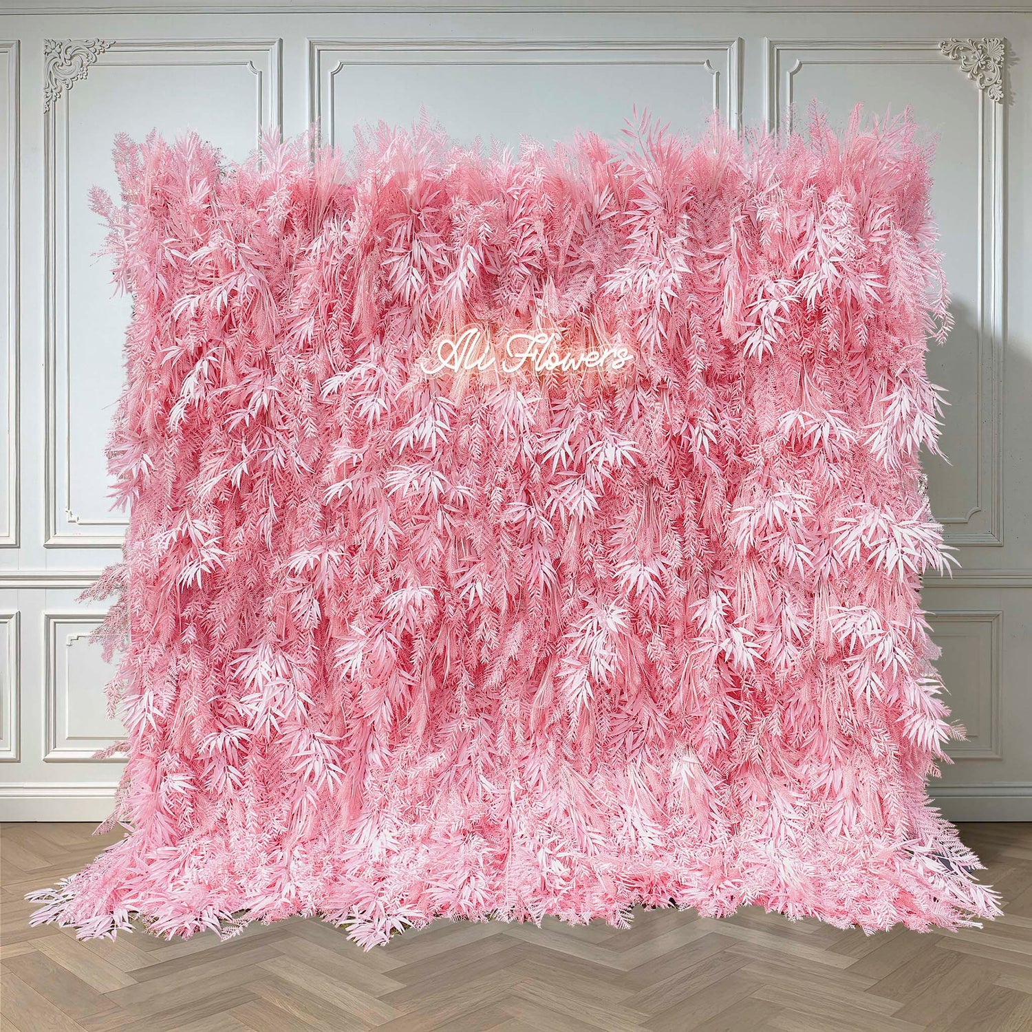 Aliflowers Candy Pink Misty Smog Pampas Flower Wall Artificial Silk Roll Up Cloth Fabric Wedding Backdrop Decoration ALFWL128