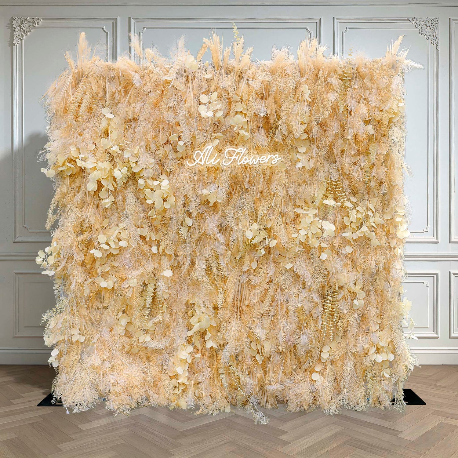 Aliflowers Artificial Handmade Dried Yellow Pampas Grass Wall for Event Party Wedding Backdrop Decor Prop ALFWL134 - Ali Flowers