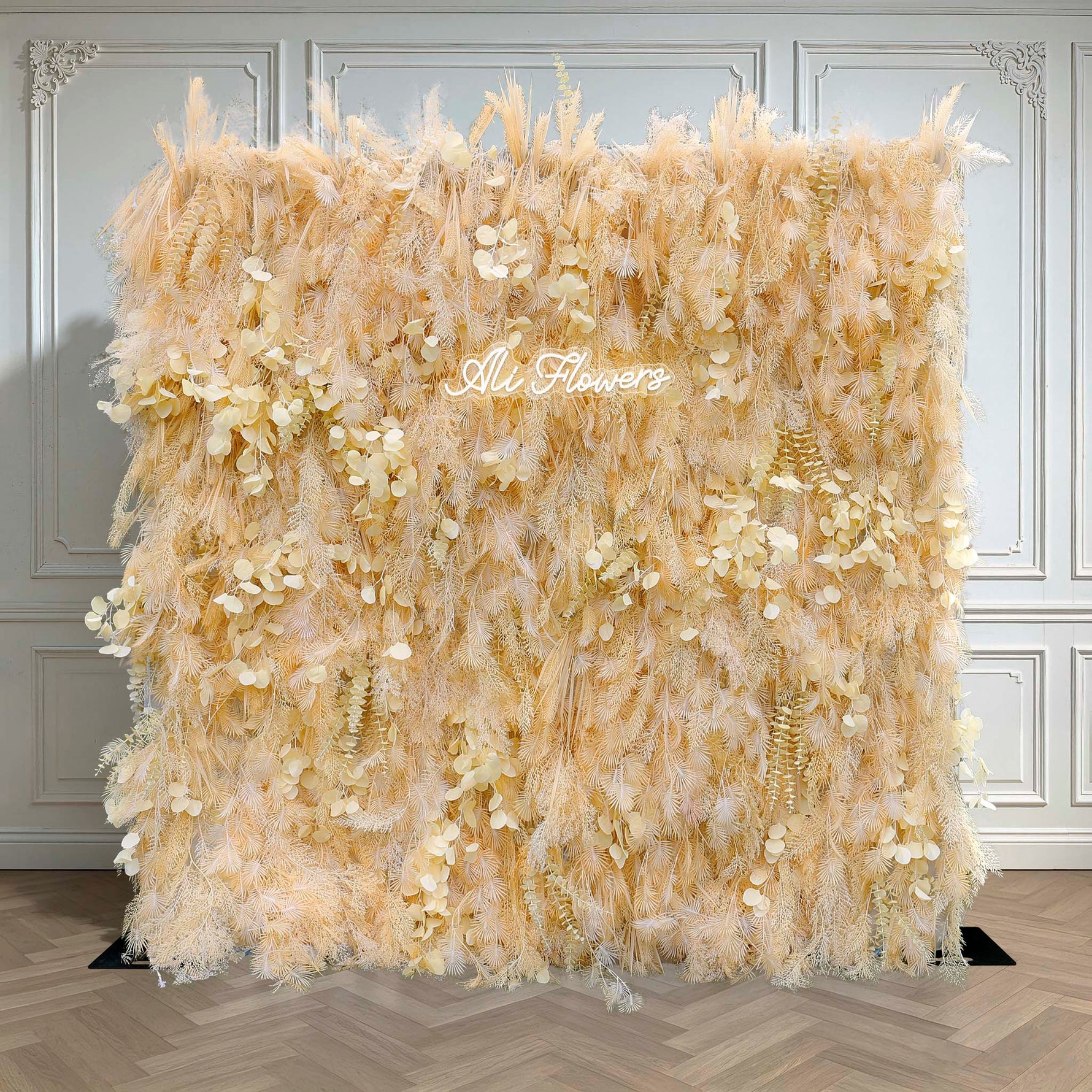 Aliflowers Artificial Handmade Dried Yellow Pampas Grass Wall for Event Party Wedding Backdrop Decor Prop ALFWL134 - Ali Flowers