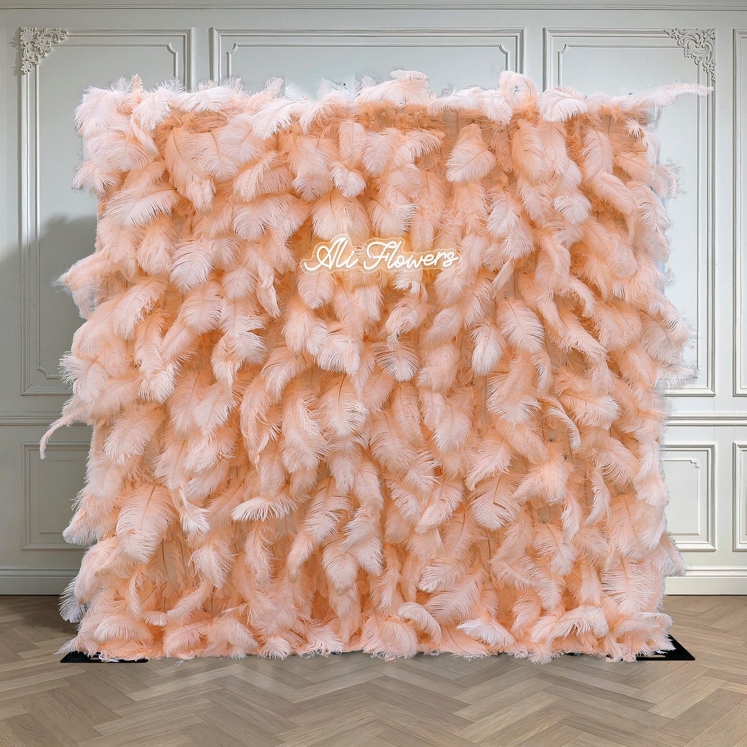 Aliflowers Luxury Peach Feather Backdrop Wall for Wedding & Party Decor ALFWL135