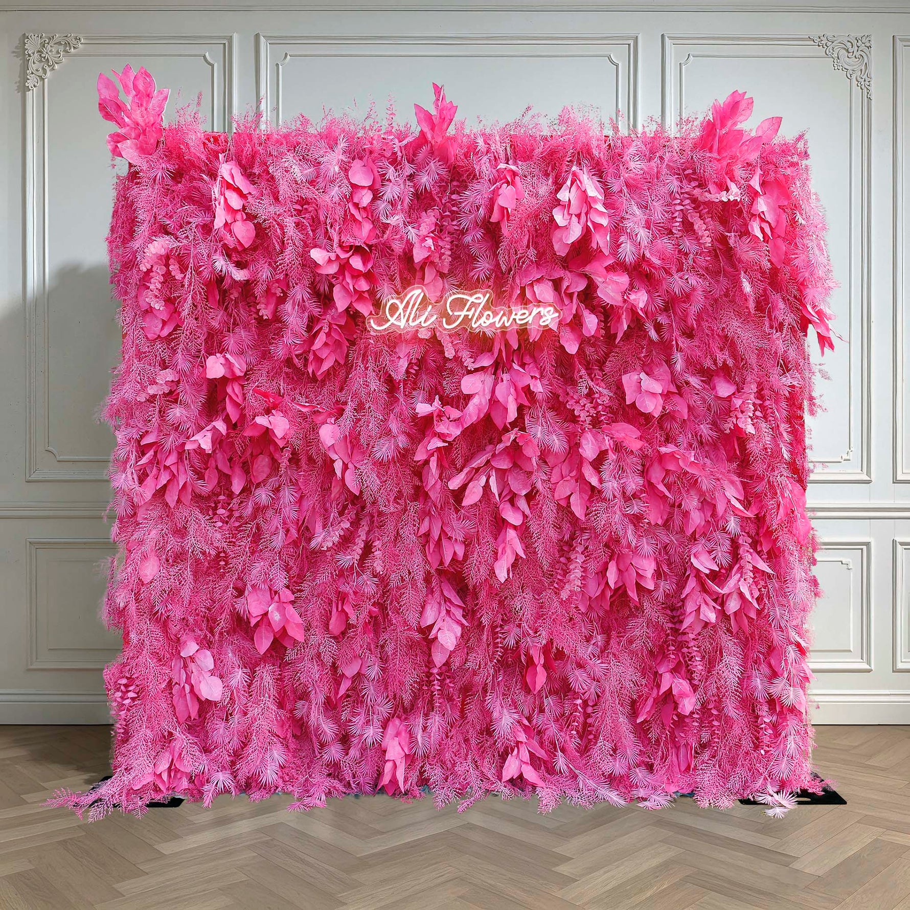 Aliflowers Hot Pink Feathered Leaf Wall – 3D Faux Floral Backdrop for Events & Weddings - Ali Flowers