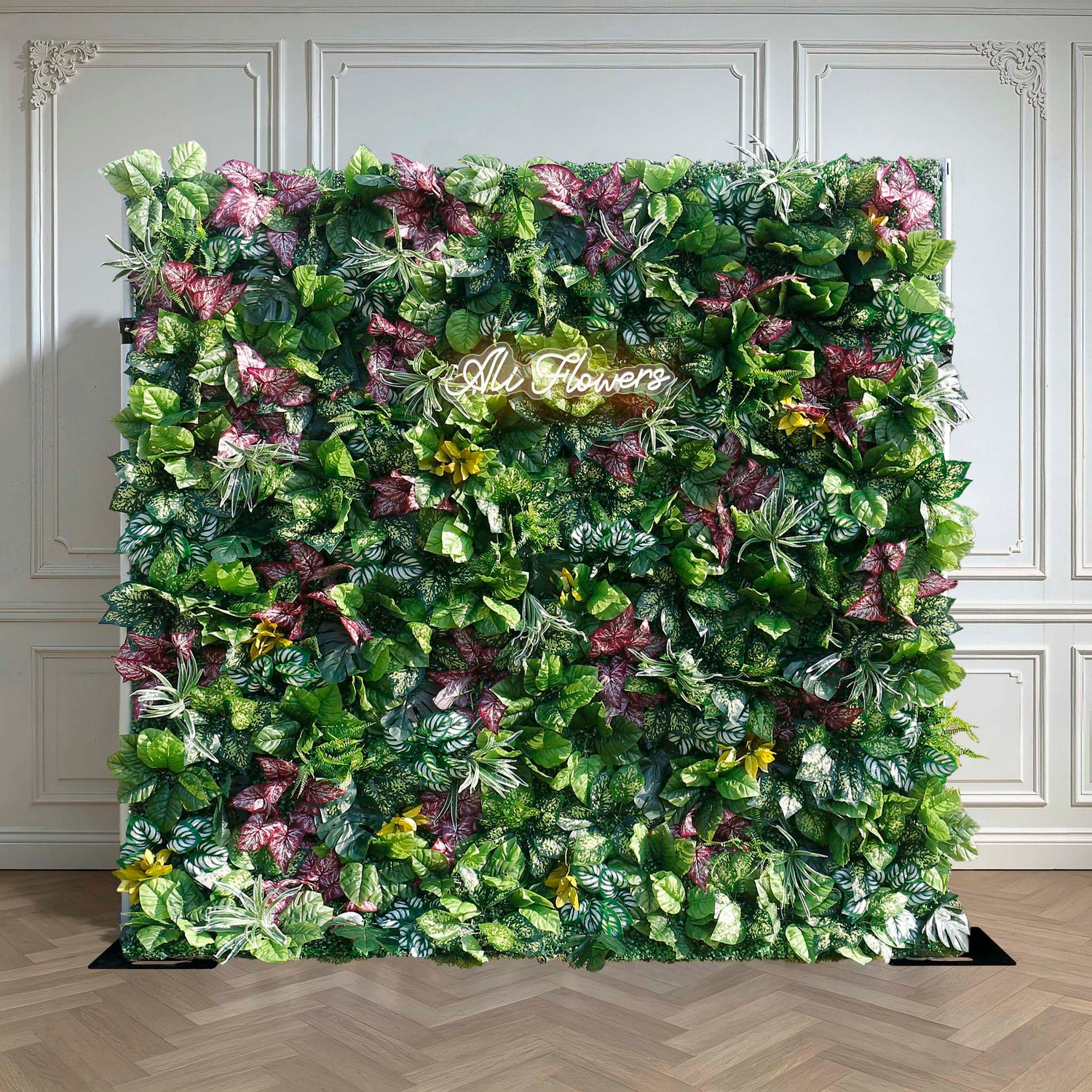 Aliflowers Artificial Tropical Green Wall Backdrop With A Variety Of Leaves For Event And Party Decorations ALFWL146 - Ali Flowers