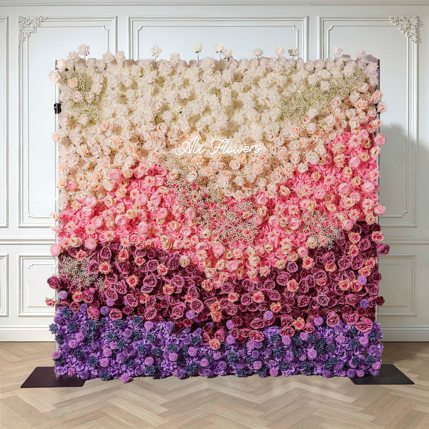Gradient Colorful Rose & Hydrangea 5D Flower Wall with Babysbreath ALFWL150 - Ali Flowers