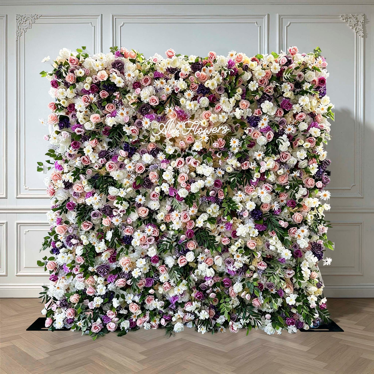 Aliflowers Colorful Rose And Green Leaf Artificial Flower Wall Wedding Celebration Decoration Background ALFWL196 - Ali Flowers
