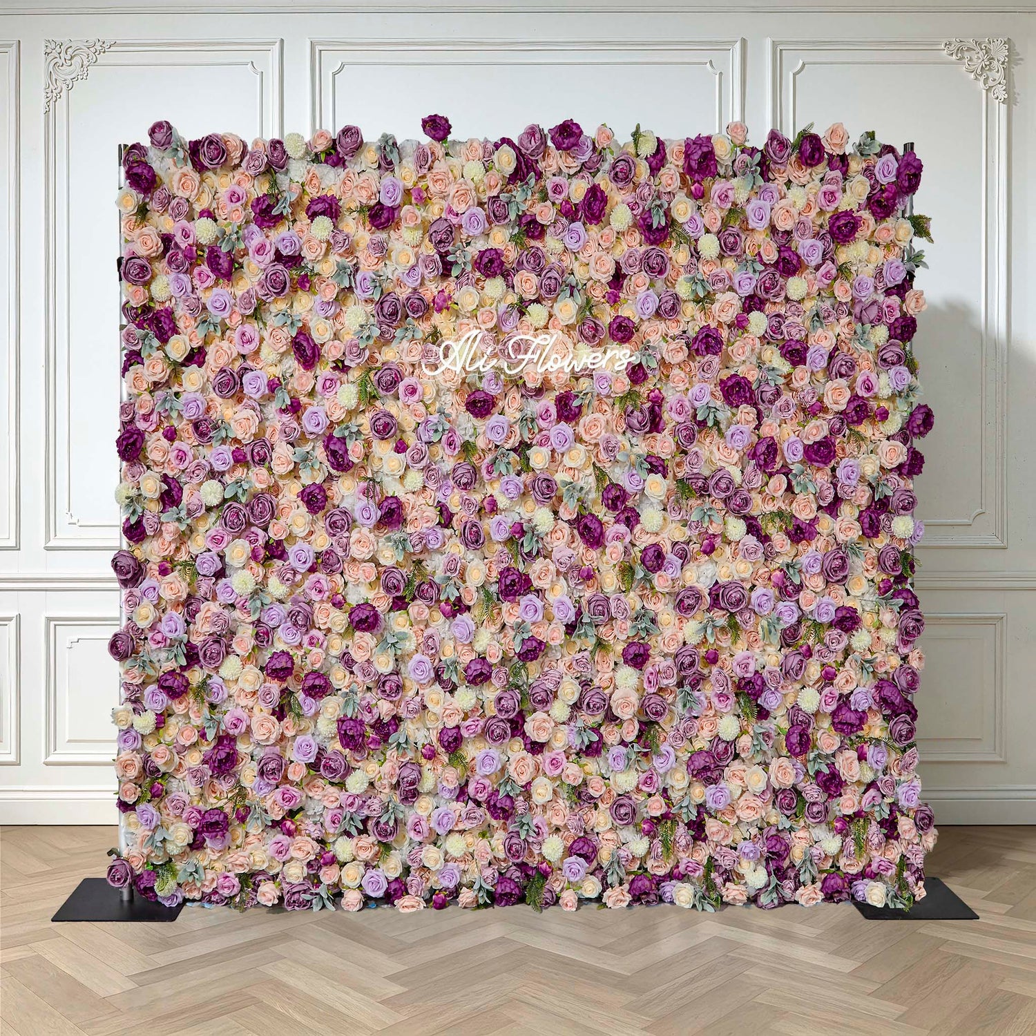 Aliflowers Purple Elegance Flower Wall Lush Roses & Pastel Blooms Cloth Backdrop - Ali Flowers