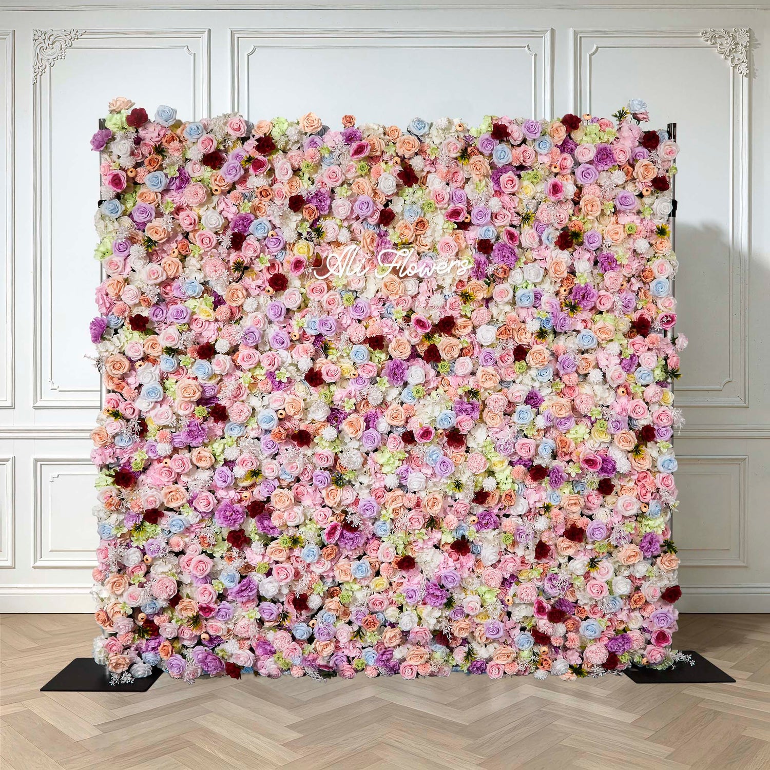 Aliflowers 5D Pastel Paradise Rolling Up Cloth Flower Wall | Vibrant Roses & Soft Blooms - Ali Flowers