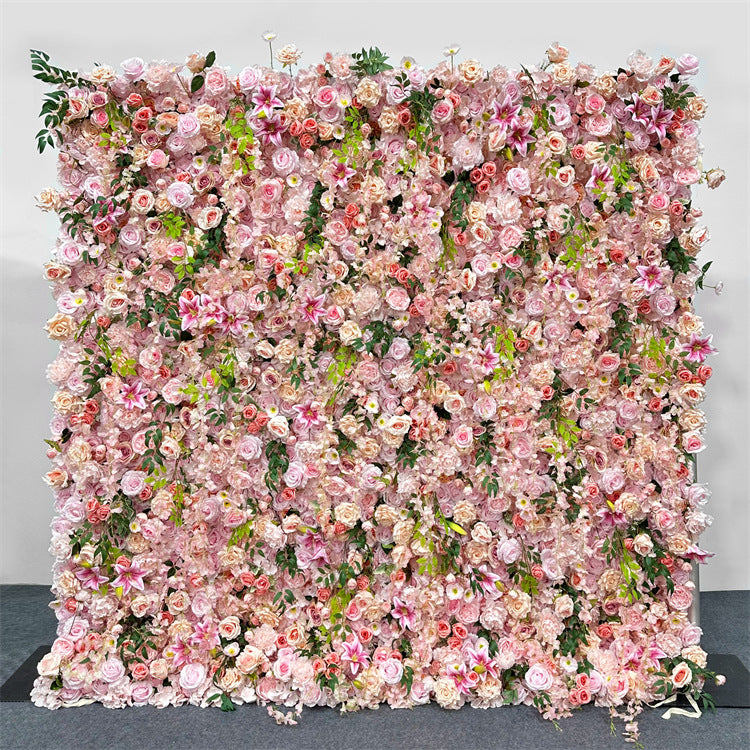5D Pink Lily Rose Roller Blind Flower Wall Outdoor Wedding Background Decoration