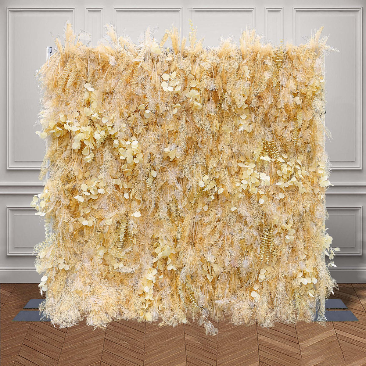 Aliflowers Artificial Handmade Dried Yellow Pampas Grass Wall for Event Party Wedding Backdrop Decor Prop ALFWL134