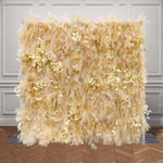 Aliflowers Artificial Handmade Dried Yellow Pampas Grass Wall for Event Party Wedding Backdrop Decor Prop ALFWL134