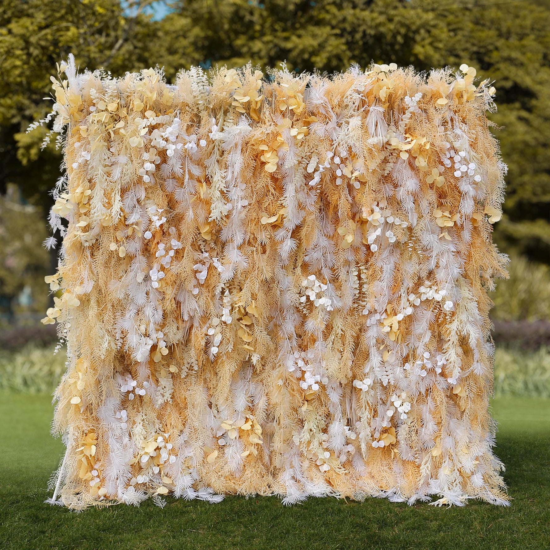Aliflowers Artificial Handmade Dried Yellow Pampas Grass Wall for Event Party Wedding Backdrop Decor Prop ALFWL128 - Ali Flowers
