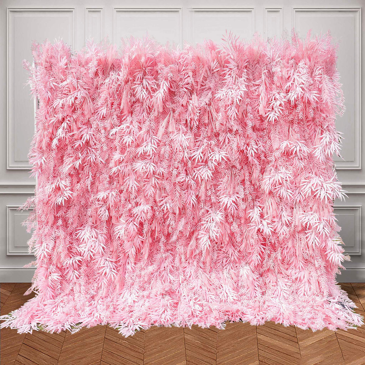 Aliflowers Candy Pink Misty Smog Pampas Flower Wall Artificial Silk Roll Up Cloth Fabric Wedding Backdrop Decoration