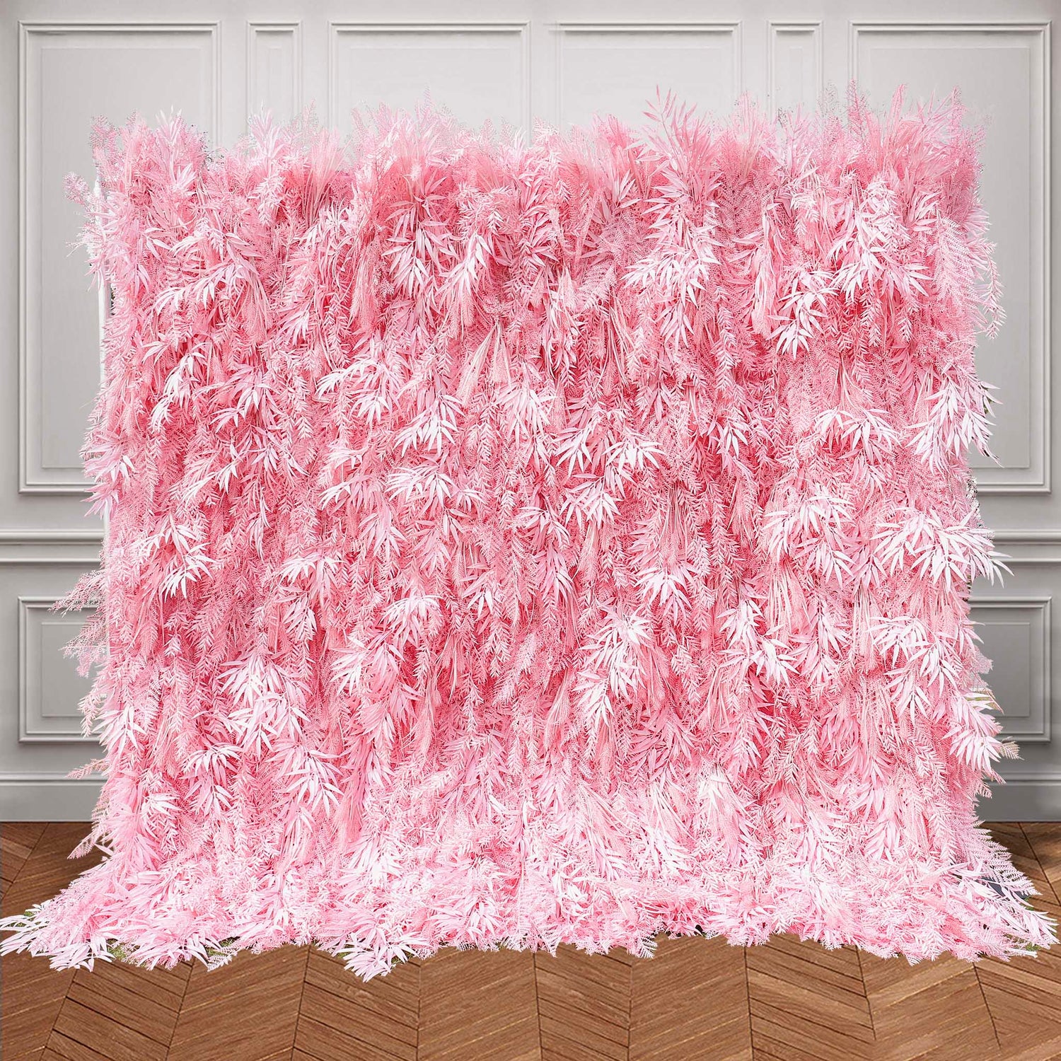 Aliflowers Candy Pink Misty Smog Pampas Flower Wall Artificial Silk Roll Up Cloth Fabric Wedding Backdrop Decoration