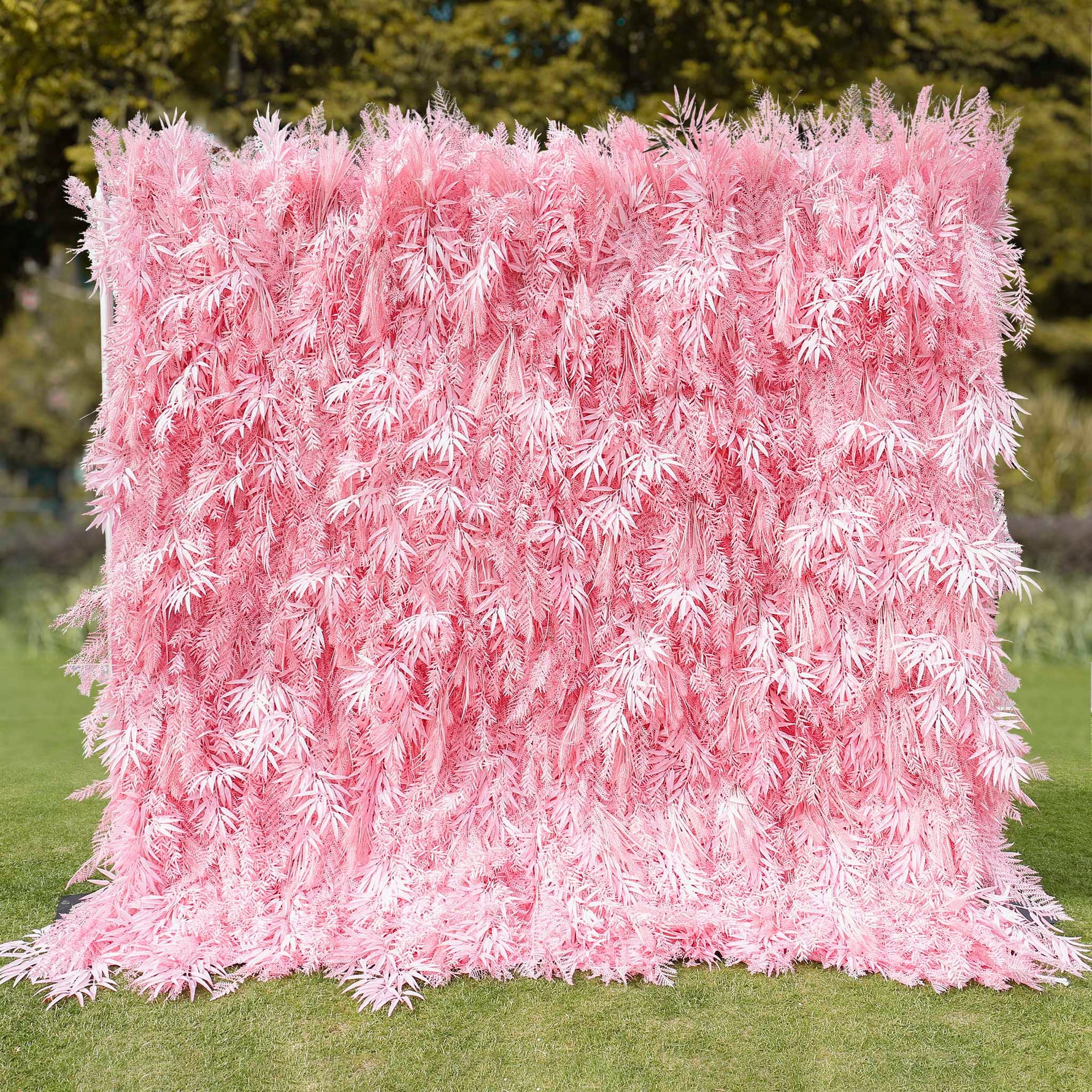 Aliflowers Candy Pink Misty Smog Pampas Flower Wall Artificial Silk Roll Up Cloth Fabric Wedding Backdrop Decoration