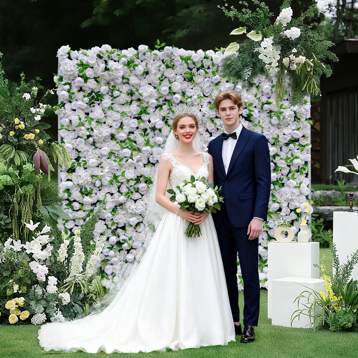 Aliflowers Cream Rose with Green Leaves Artificial Flowers Wall Decoration ALFWL105 - Ali Flowers