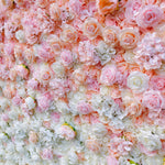 Gradient pink and white artificial flower wall bridal shower decoration photo background