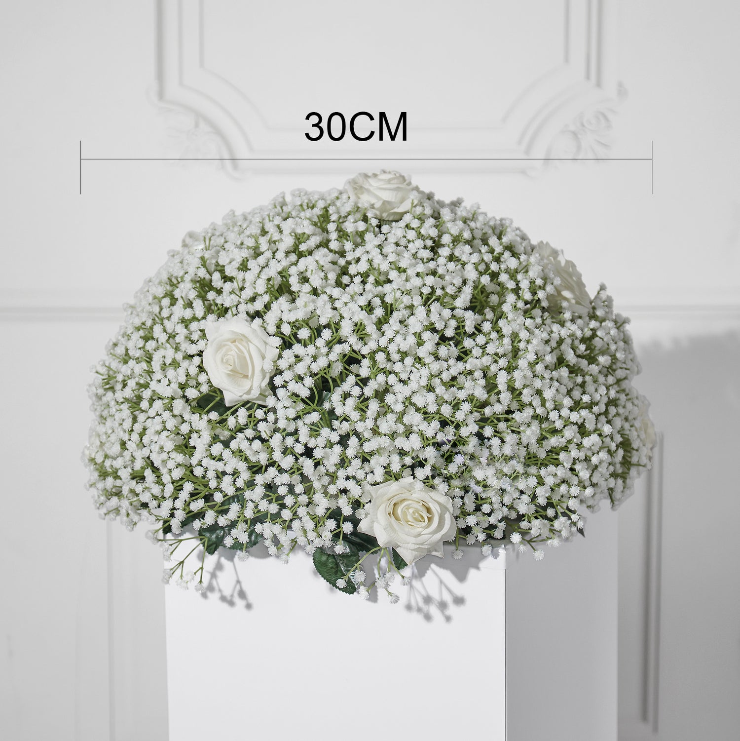 Aliflowers Baby's Breath with White Rose Artificial Flower Runner Ball for Wedding Decor Backdrop Arrangement