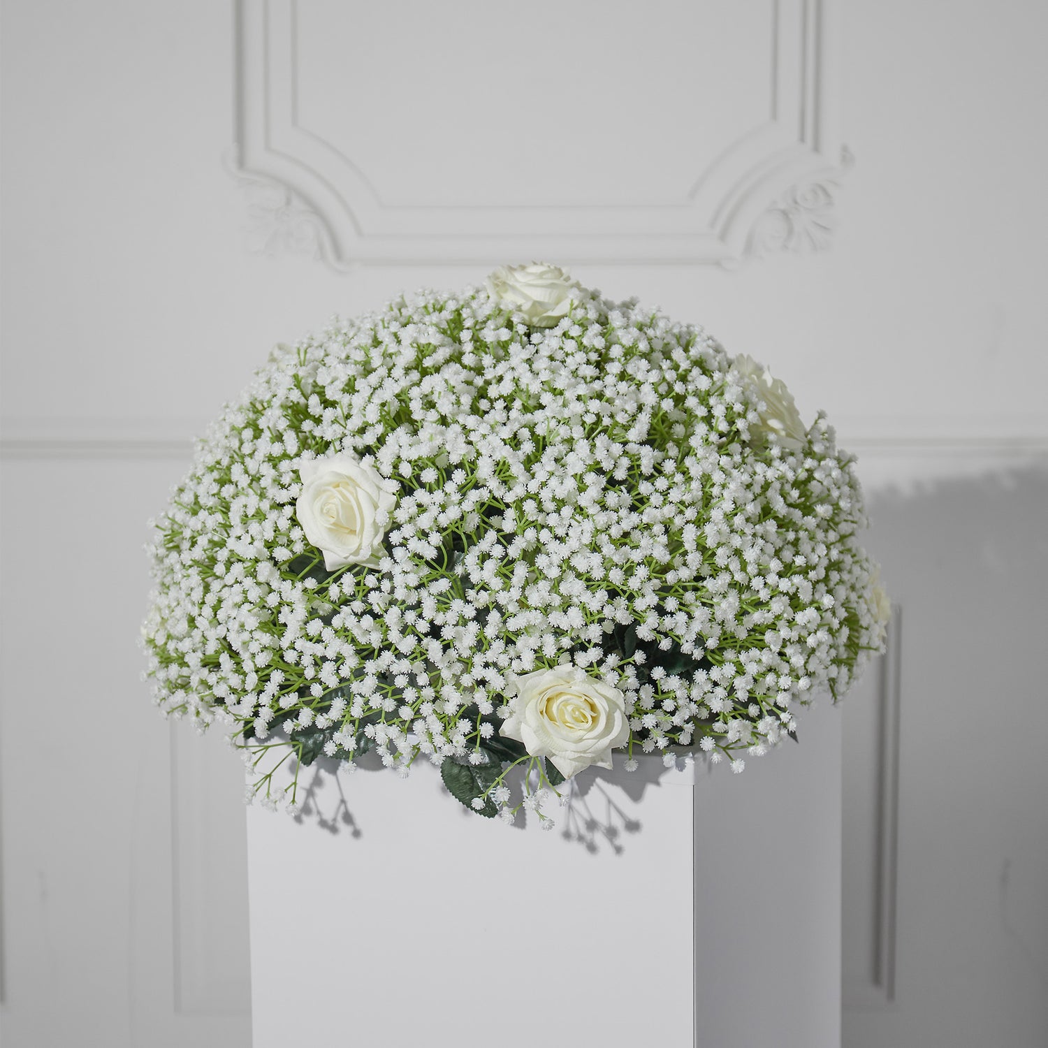 Aliflowers Baby's Breath with White Rose Artificial Flower Runner Ball for Wedding Decor Backdrop Arrangement