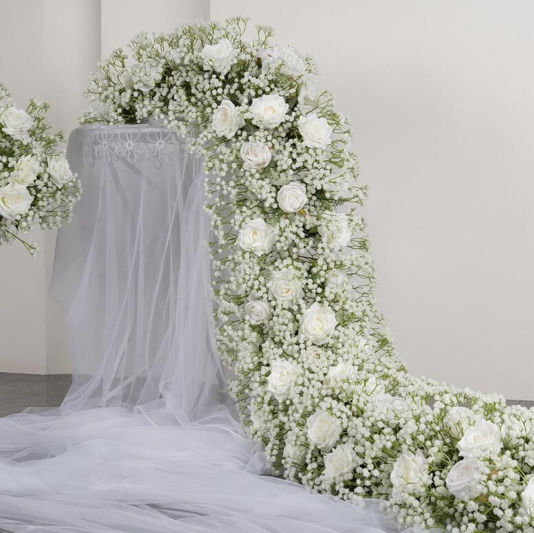 Aliflowers Baby's Breath Wedding Floral Arrangement Table Runner Floral Row Centerpieces Ball ALFRW005 - Ali Flowers