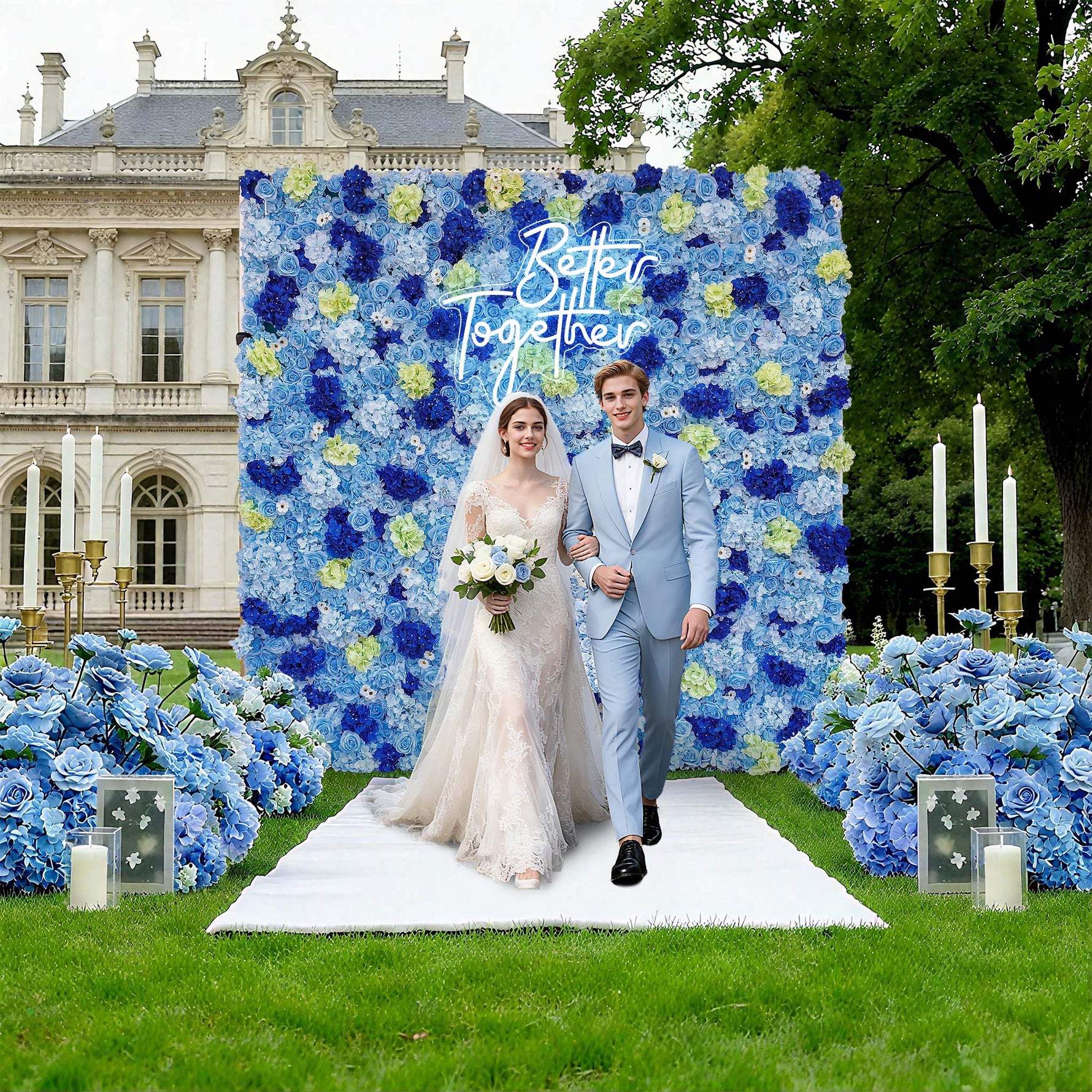 Aliflowers Hydrangea 3D Rolling Up Blue Flower Wall ALFWL078 - Ali Flowers