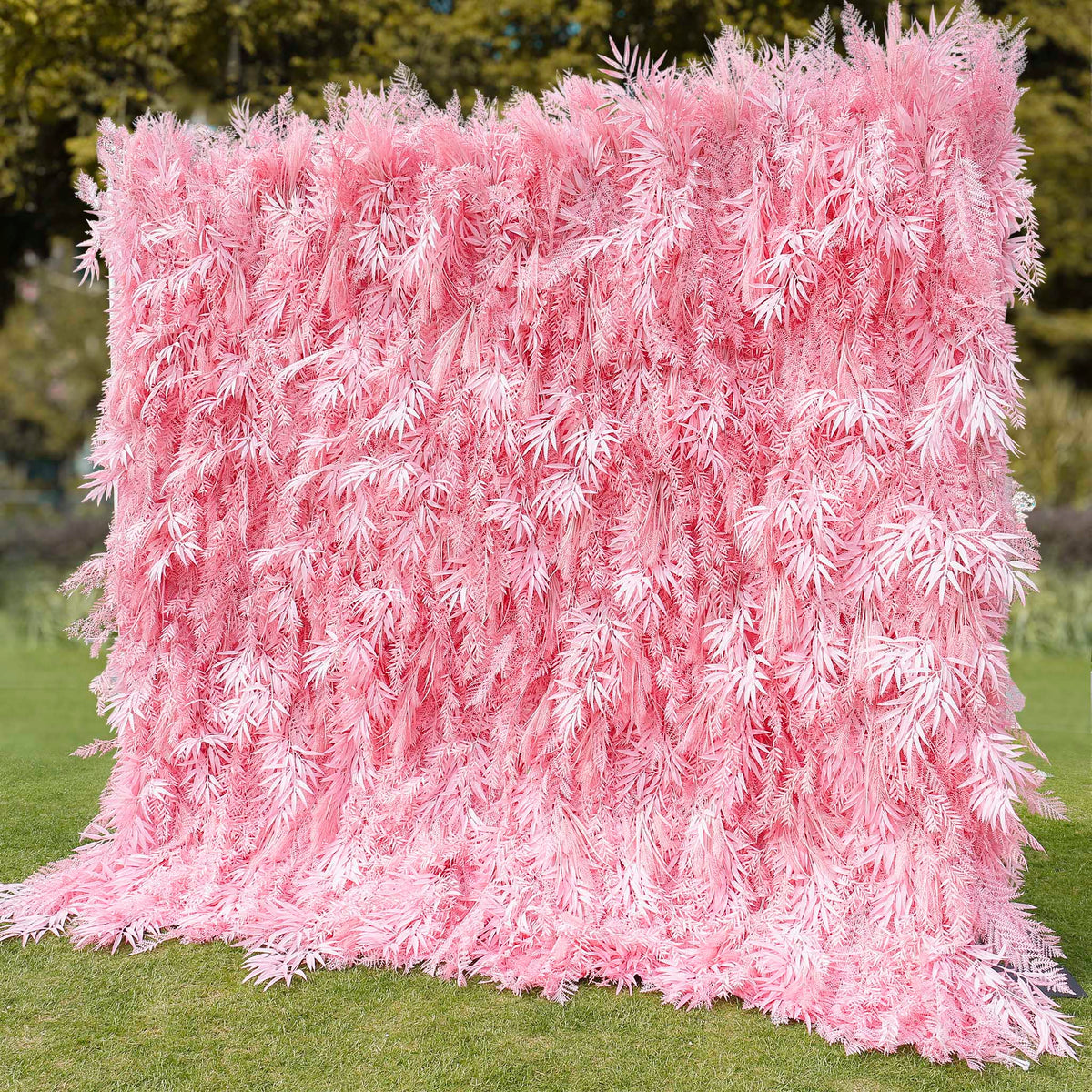 Aliflowers Candy Pink Misty Smog Pampas Flower Wall Artificial Silk Roll Up Cloth Fabric Wedding Backdrop Decoration