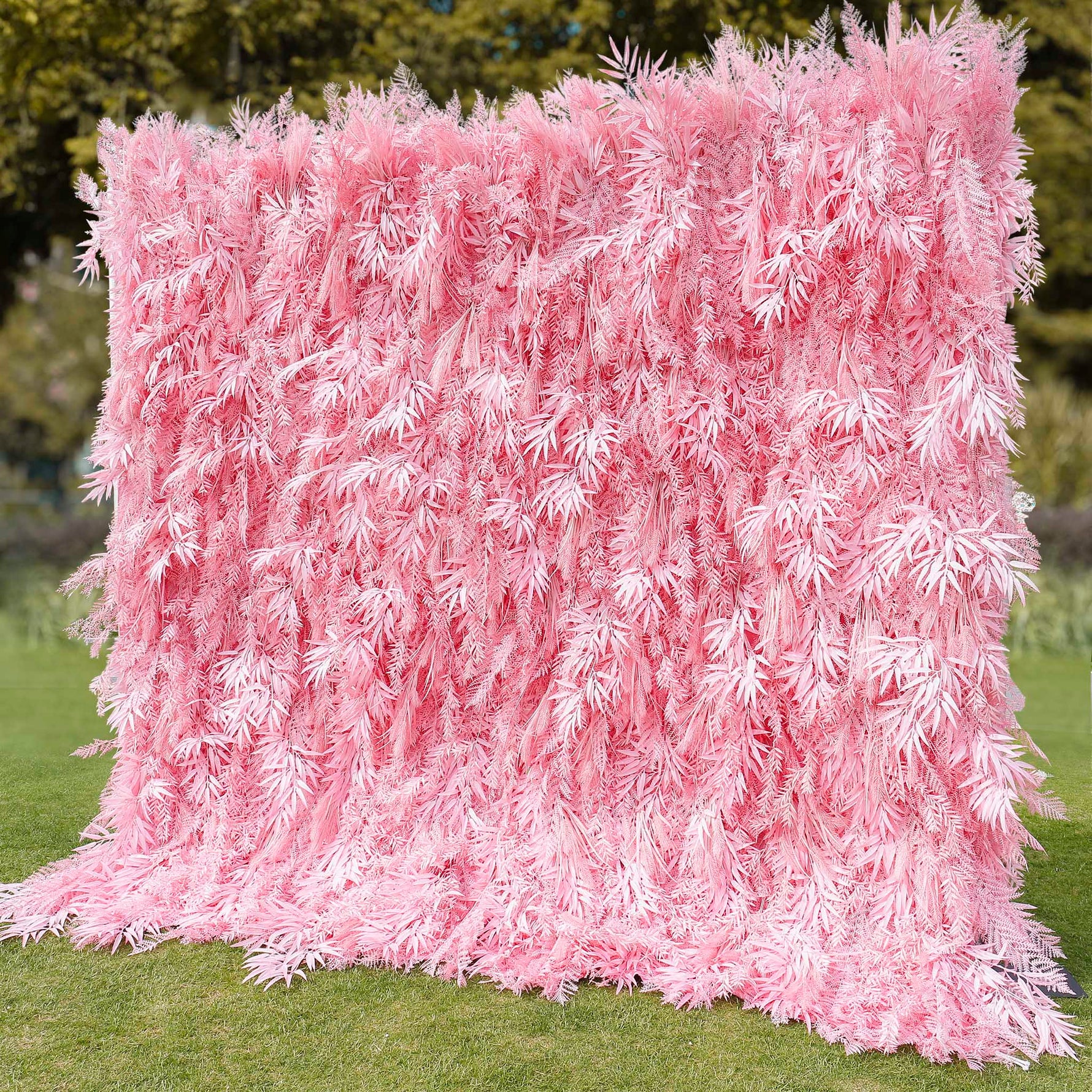 Aliflowers Candy Pink Misty Smog Pampas Flower Wall Artificial Silk Roll Up Cloth Fabric Wedding Backdrop Decoration