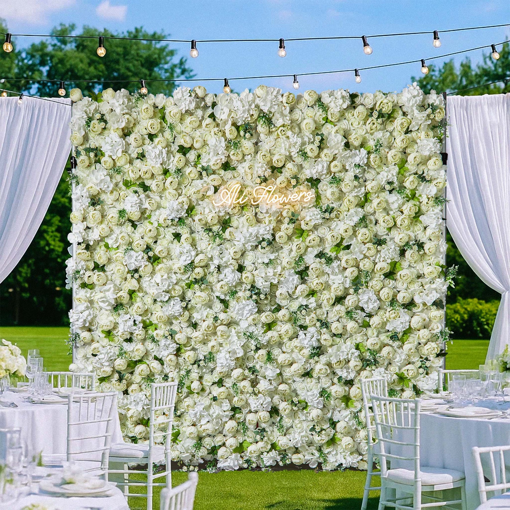 Luxurious Cream Peony Flower Wall Warm Romantic Backdrop for Elegant Wedding ALFWL148 - Ali Flowers