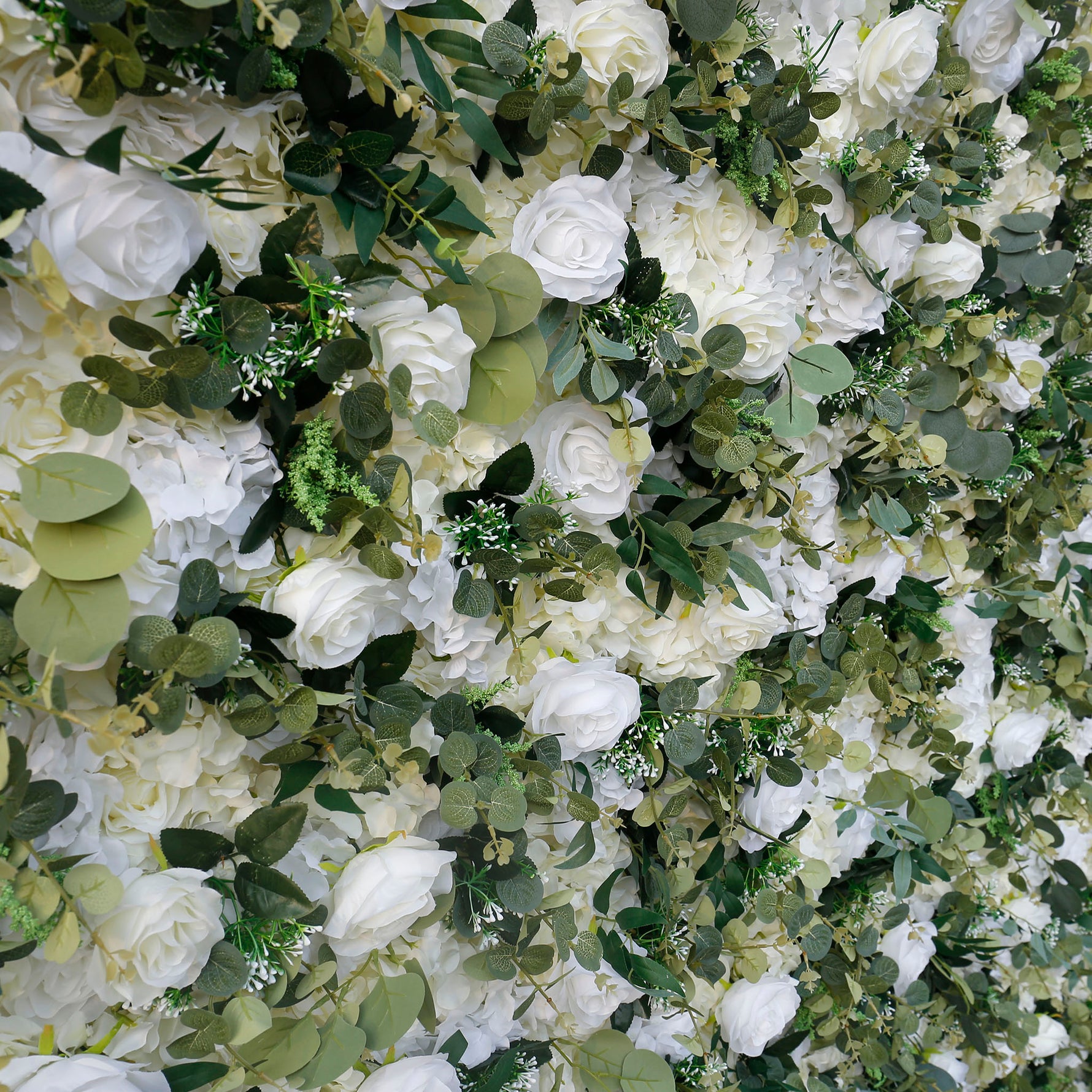 Aliflowers Cream Rose with Green Leaves Wall of Flower Wedding Backdrop ALFWL138- Ali Flowers